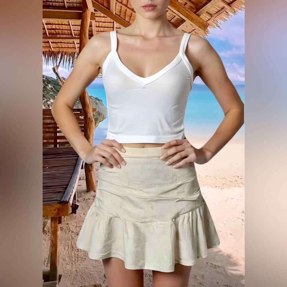 St. Croix Classy Linen Blend Ruffle Hem Mini Skirt & Built-in Undershorts Skort - Picture 1 of 10